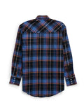 Men's Ely Cattleman Long Sleeve Flannel Plaid Western Snap Shirt- Blue - Ely Cattleman - Flyclothing LLC