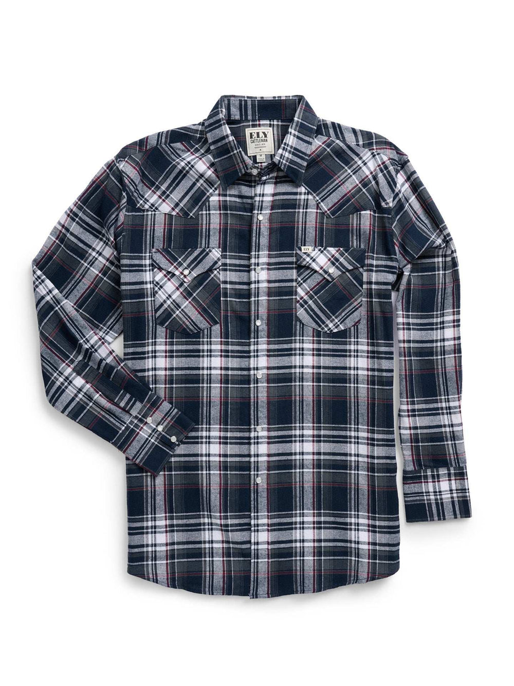 Men's Ely Cattleman Long Sleeve Flannel Plaid Western Snap Shirt- Indigo - Ely Cattleman - Flyclothing LLC