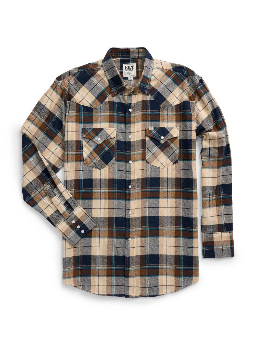 Men's Ely Cattleman Long Sleeve Flannel Plaid Western Snap Shirt- Natural - Ely Cattleman - Flyclothing LLC