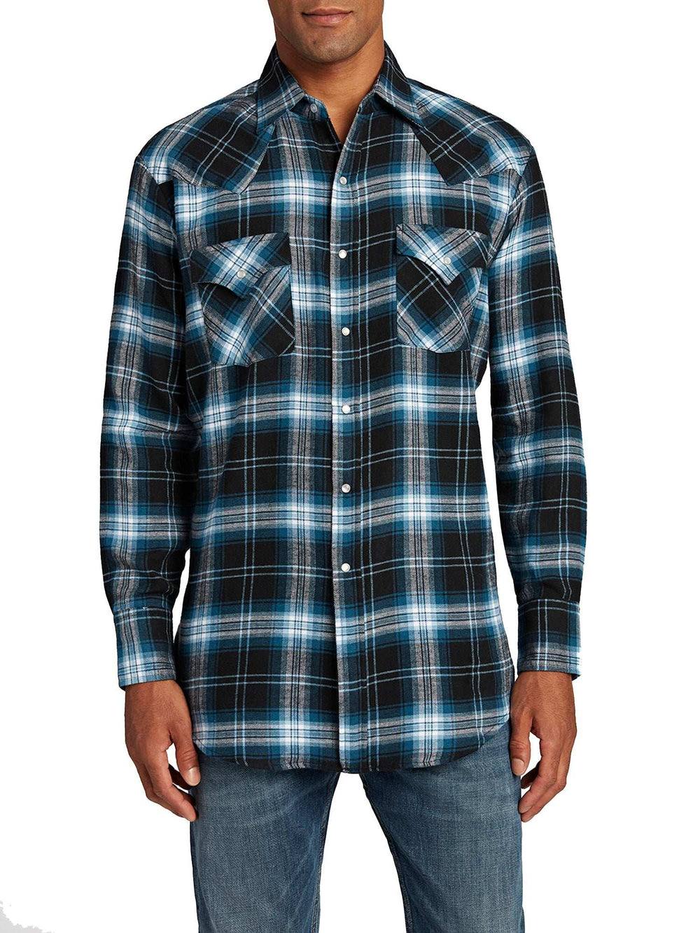 Men's Ely Cattleman Long Sleeve Brawny Flannel Western Snap Shirt- Black - Ely Cattleman - Flyclothing LLC