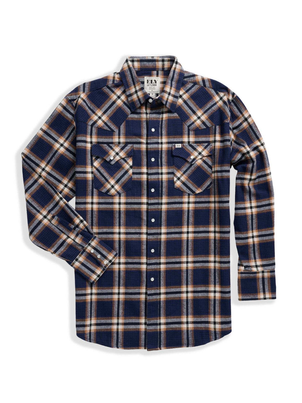 Men's Ely Cattleman Long Sleeve Brawny Flannel Western Snap Shirt- Navy - Ely Cattleman - Flyclothing LLC