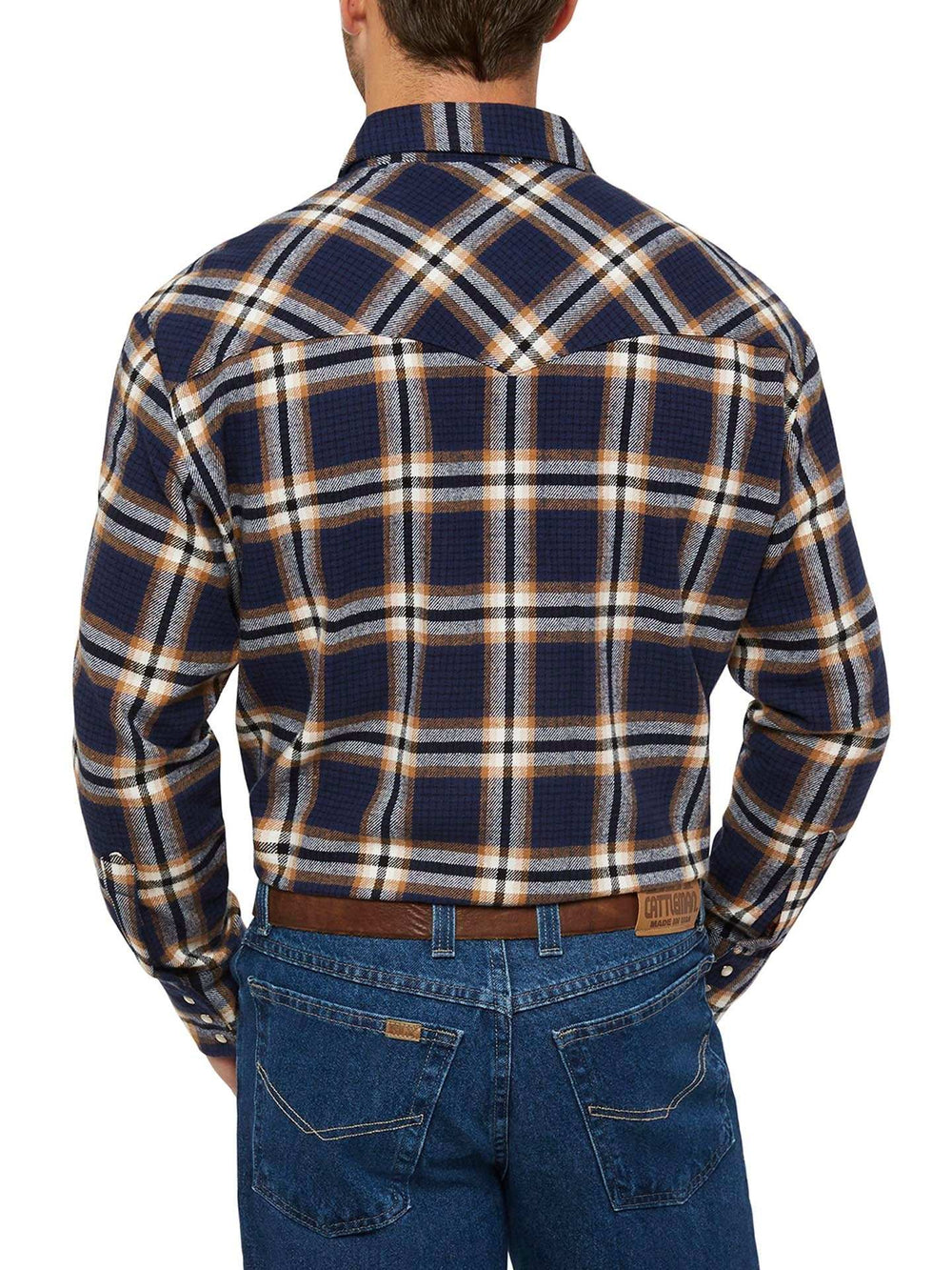 Men's Ely Cattleman Long Sleeve Brawny Flannel Western Snap Shirt- Navy - Ely Cattleman - Flyclothing LLC
