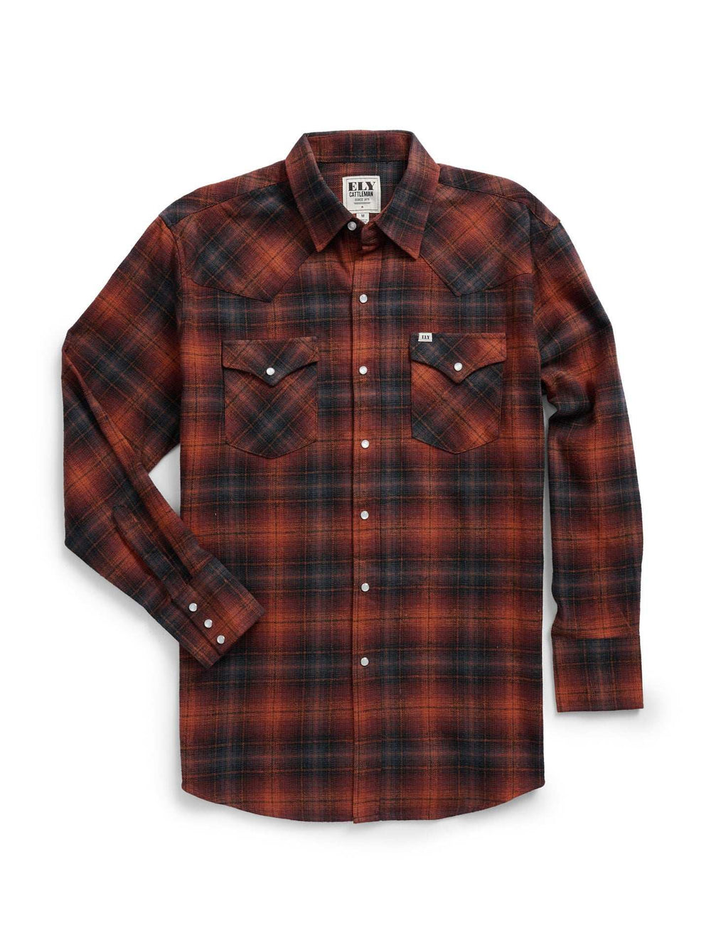 Men's Ely Cattleman Long Sleeve Brawny Flannel Western Snap Shirt- Rust - Ely Cattleman - Flyclothing LLC