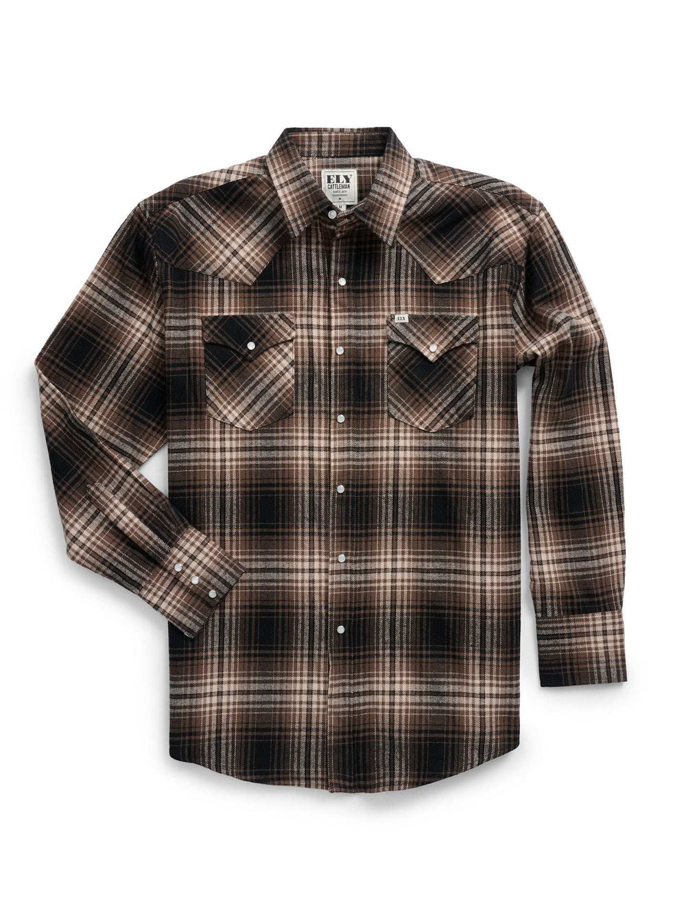 Men's Ely Cattleman Long Sleeve Brawny Flannel Western Snap Shirt- Tan - Ely Cattleman - Flyclothing LLC