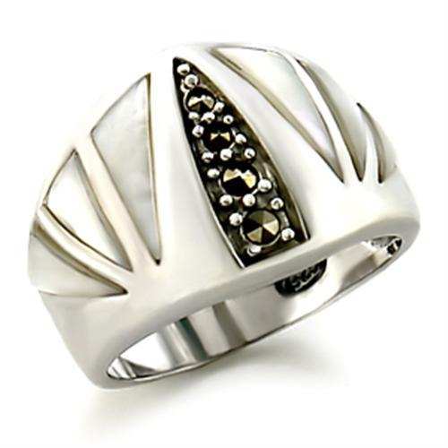 20103 - Antique Tone 925 Sterling Silver Ring with Precious Stone Conch in White - Alamode - Flyclothing LLC