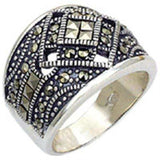 20114 - Antique Tone 925 Sterling Silver Ring with Semi-Precious Jade in Jet - Alamode - Flyclothing LLC