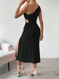 Side Slit Cutout Single Shoulder Dress - Trendsi - Flyclothing LLC