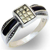 20126 - Antique Tone 925 Sterling Silver Ring with Semi-Precious Jade in Jet - Alamode - Flyclothing LLC