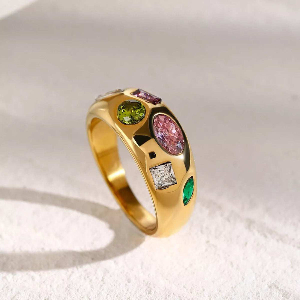 18K Gold-Plated Colorful Zircon Ring - Trendsi - Flyclothing LLC