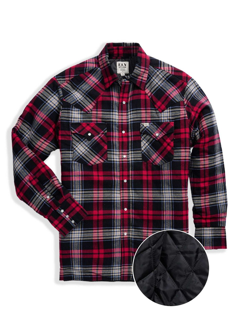 Men's Ely Cattleman Long Sleeve Quilted Flannel- Black - Ely Cattleman - Flyclothing LLC