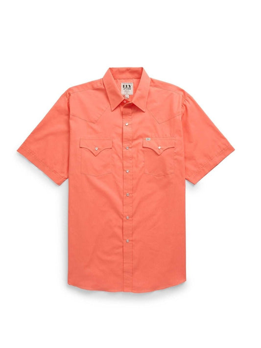 Men's Ely Cattleman Short Sleeve Solid Coral Western Shirt - Ely Cattleman - Flyclothing LLC