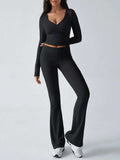 Devine Ruched Long Sleeve Top and Pants Set - Trendsi - Flyclothing LLC