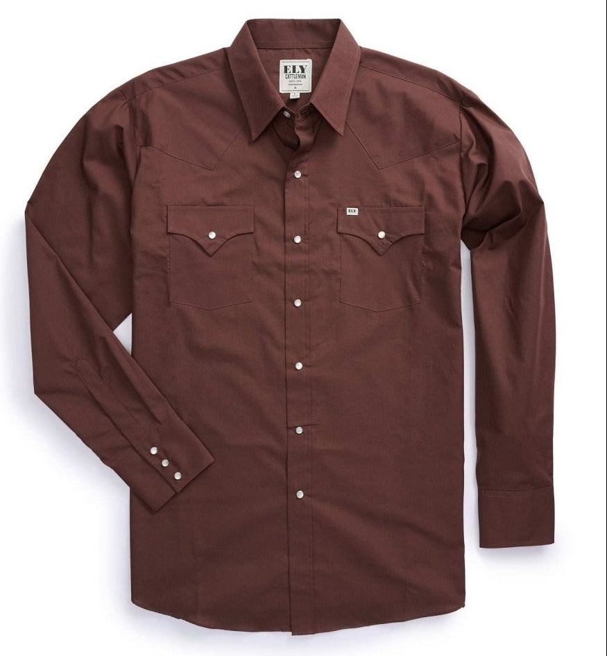Men's Ely Cattleman Long Sleeve Solid Chocolate Western Shirt - Ely Cattleman - Flyclothing LLC