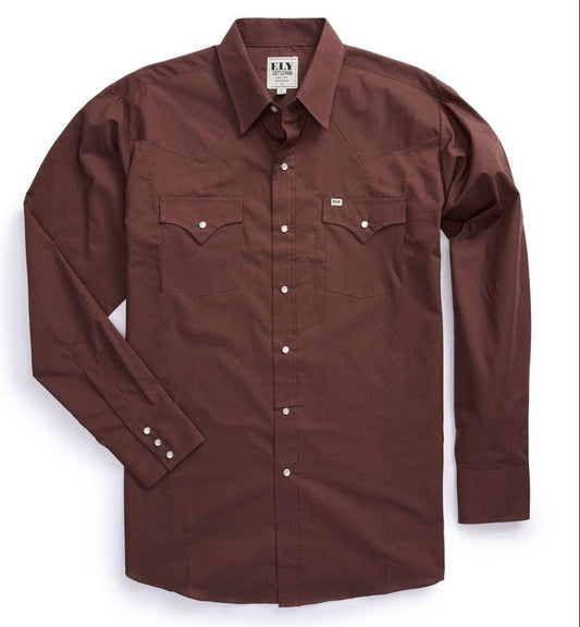 Men's Ely Cattleman Long Sleeve Solid Chocolate Western Shirt - Ely Cattleman - Flyclothing LLC