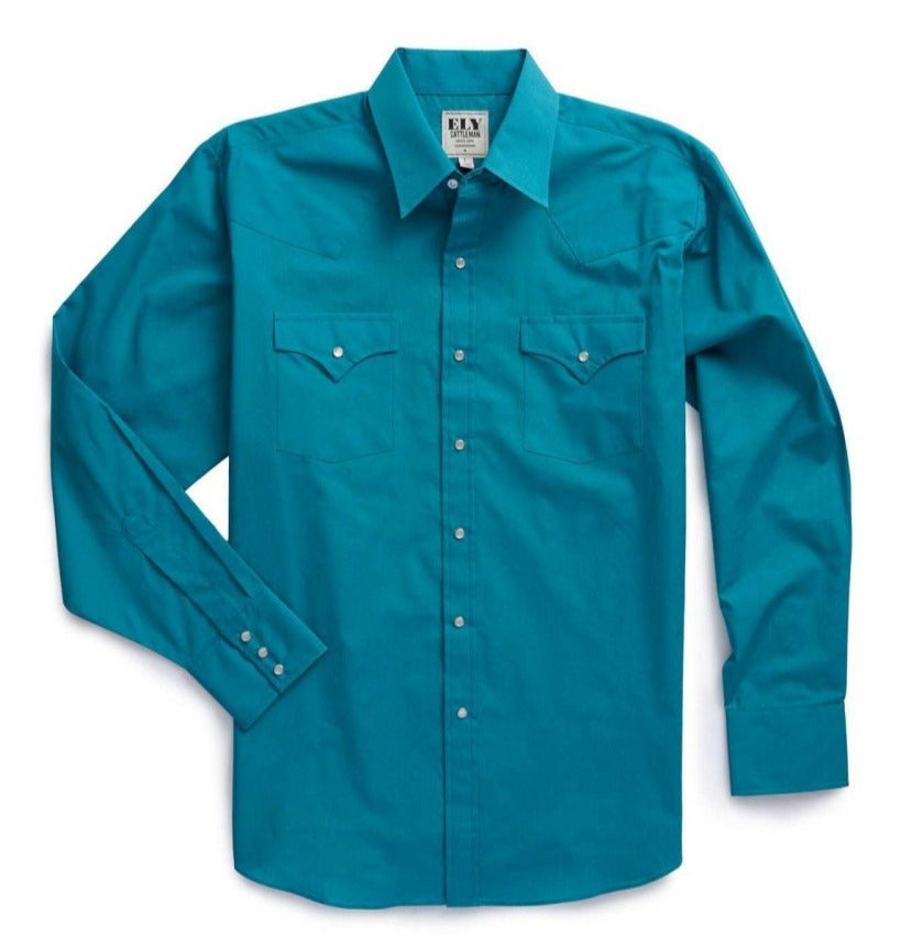Men's Ely Cattleman Long Sleeve Solid Teal Western Shirt - Ely Cattleman - Flyclothing LLC