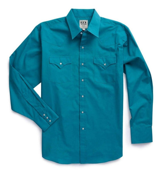 Men's Ely Cattleman Long Sleeve Solid Teal Western Shirt - Ely Cattleman - Flyclothing LLC