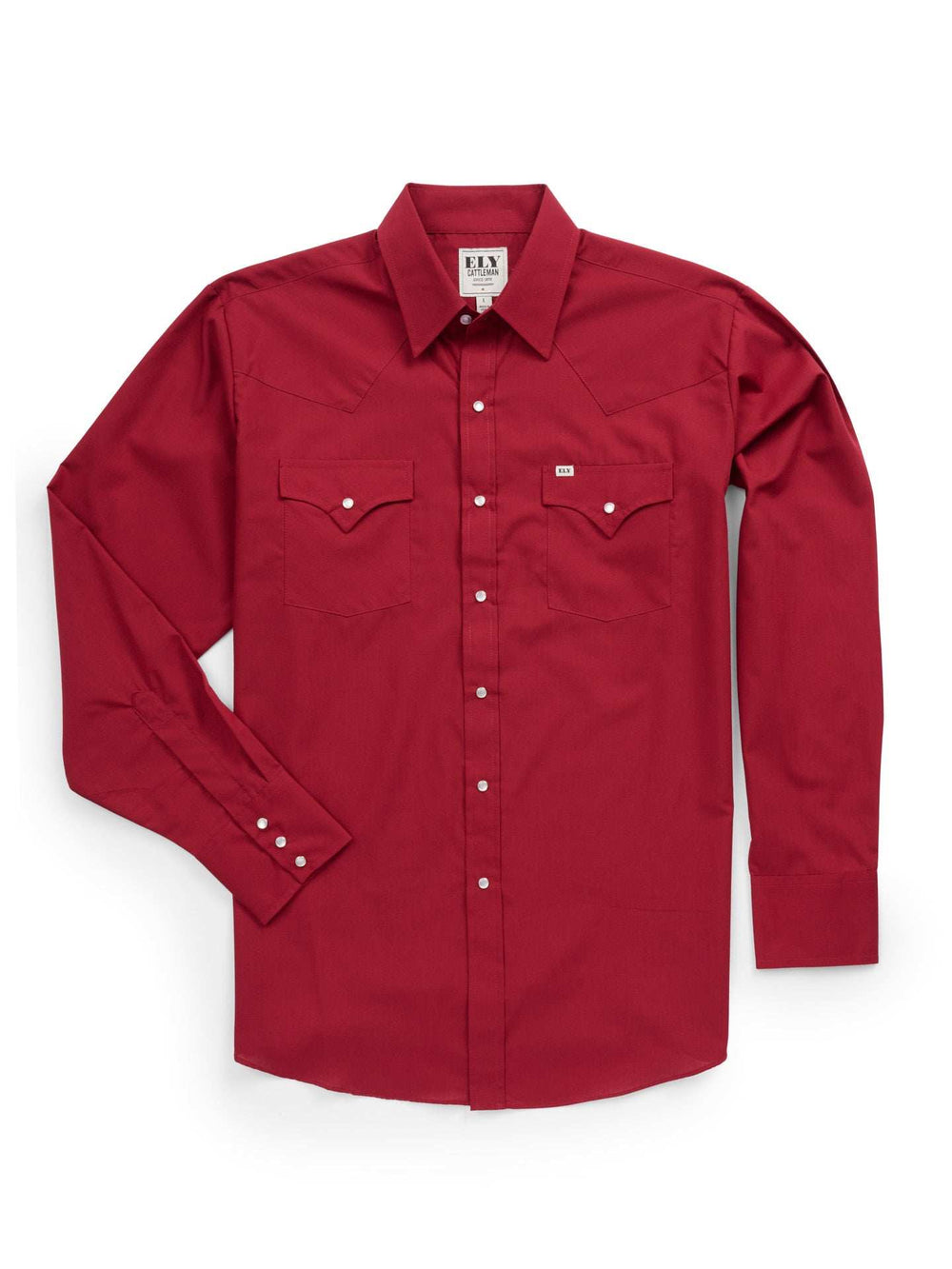 Men's Ely Cattleman Long Sleeve Solid Ruby Western Shirt - Ely Cattleman - Flyclothing LLC