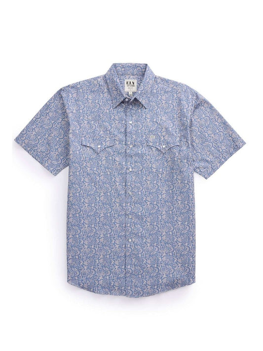 Men's Ely Cattleman Short Sleeve Paisley Print Western Snap Shirt- Navy - Ely Cattleman - Flyclothing LLC