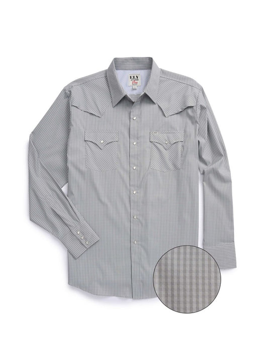 Men's Ely Cattleman Pro Long Sleeve Stretch Vented Western Shirt- Gray Check - Ely Cattleman - Flyclothing LLC
