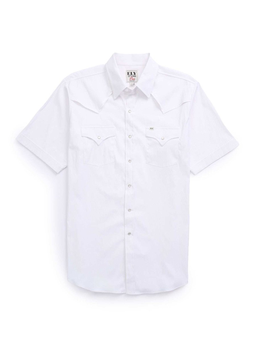 Men's Ely Cattleman Pro Short Sleeve Stretch Solid Vented Western Shirt - Ely Cattleman - Flyclothing LLC