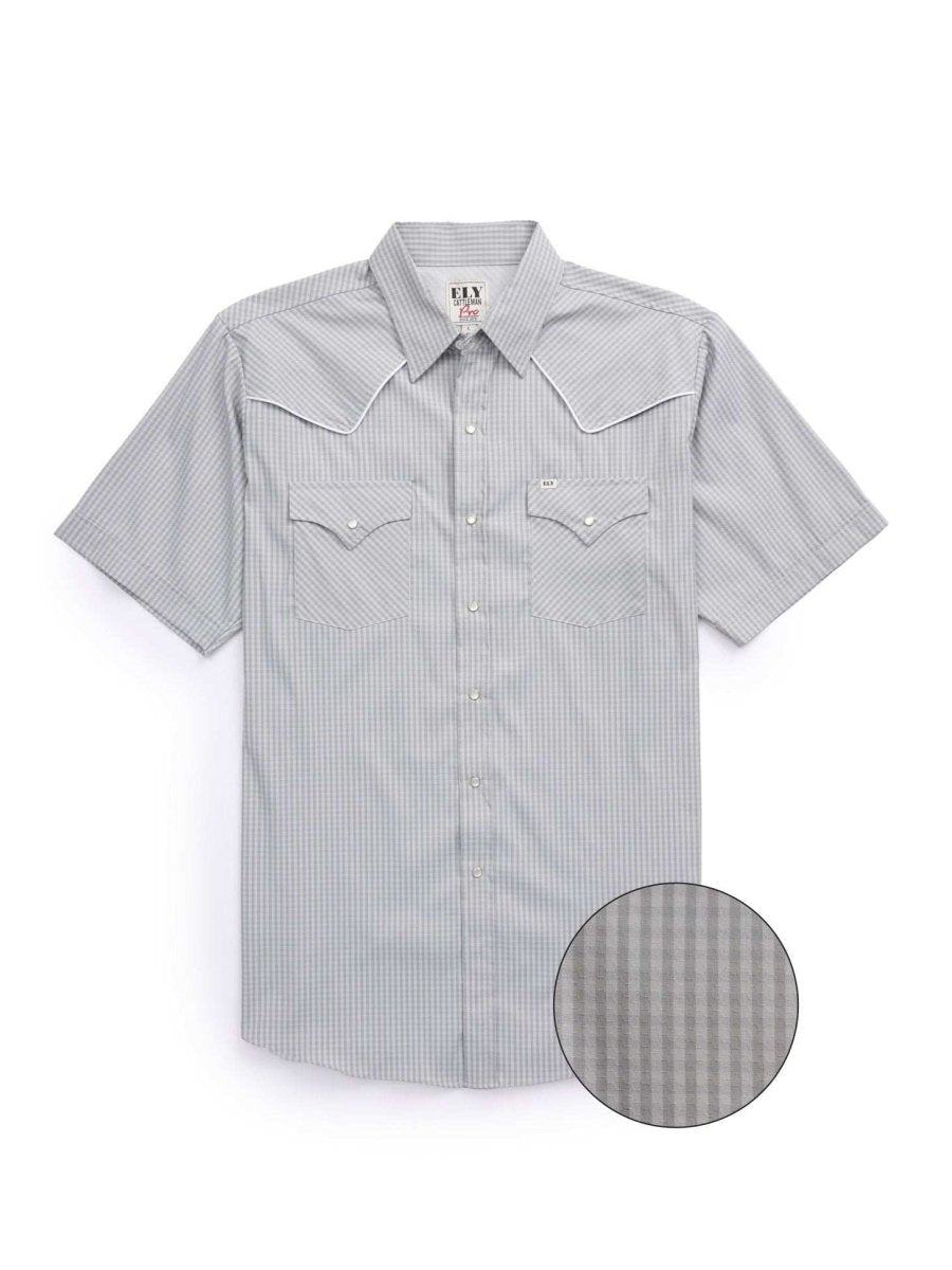 Men's Ely Cattleman Pro Short Sleeve Stretch Solid w/ Piping Vented Western Shirt - Ely Cattleman - Flyclothing LLC