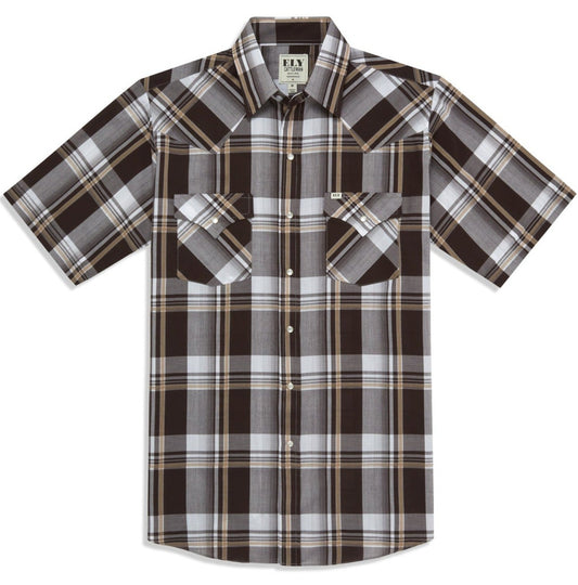 Men's Ely Cattleman Short Sleeve Plaid Western Snap Shirt- Blue & Brown