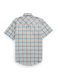 Men's Ely Cattleman Short Sleeve Plaid Western Snap Shirt- Light Blue & Rust - Ely Cattleman - Flyclothing LLC