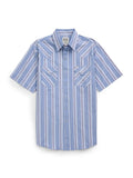 Men's Ely Cattleman Short Sleeve Stripe Western Snap Shirt- Rust & Chambray Blue - Ely Cattleman - Flyclothing LLC