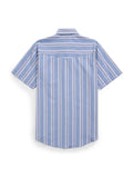 Men's Ely Cattleman Short Sleeve Stripe Western Snap Shirt- Rust & Chambray Blue - Ely Cattleman - Flyclothing LLC