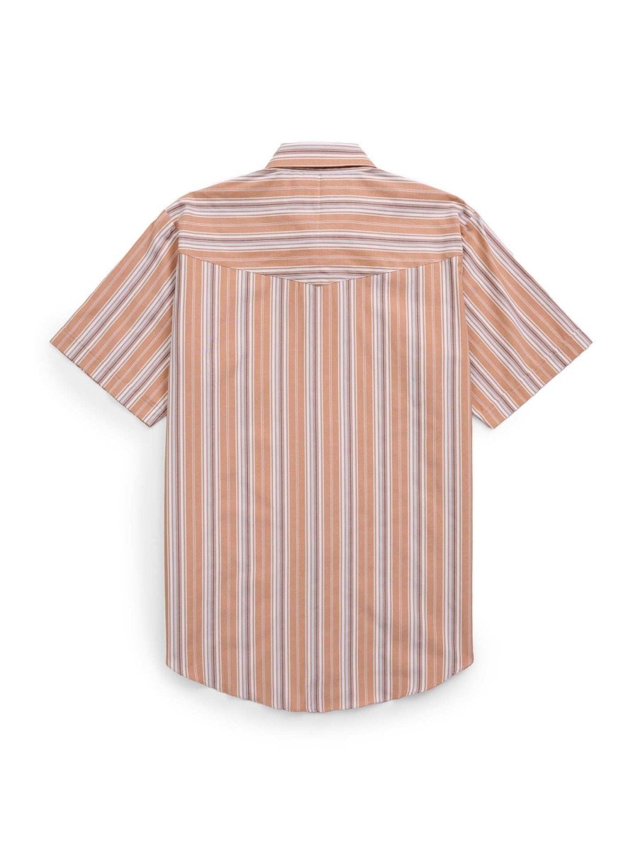 Men's Ely Cattleman Short Sleeve Stripe Western Snap Shirt- Rust & Chambray Blue - Ely Cattleman - Flyclothing LLC