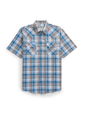 Men's Ely Cattleman Short Sleeve Plaid Western Snap Shirt- Melon & Navy - Ely Cattleman - Flyclothing LLC