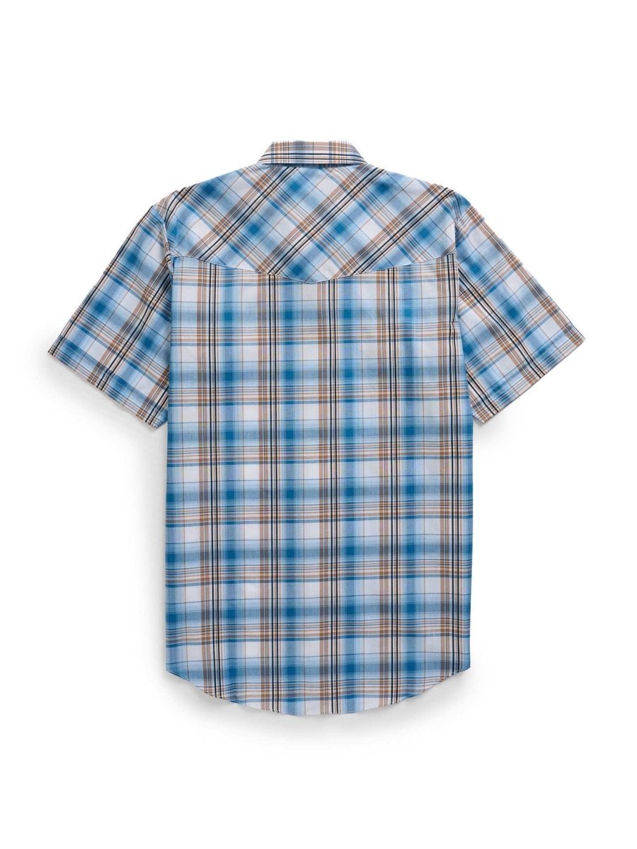 Men's Ely Cattleman Short Sleeve Plaid Western Snap Shirt- Melon & Navy - Ely Cattleman - Flyclothing LLC