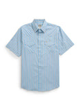 Men's Ely Cattleman Short Sleeve Stripe Western Snap Shirt- Blue & Tan - Ely Cattleman - Flyclothing LLC