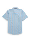 Men's Ely Cattleman Short Sleeve Stripe Western Snap Shirt- Blue & Tan - Ely Cattleman - Flyclothing LLC