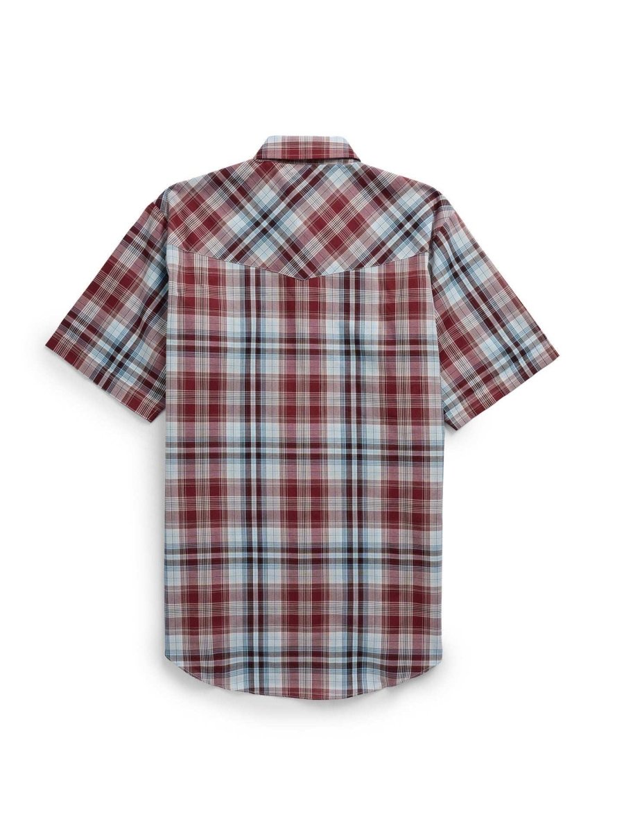 Men's Ely Cattleman Short Sleeve Burgundy Plaid Western Snap Shirt - Ely Cattleman - Flyclothing LLC