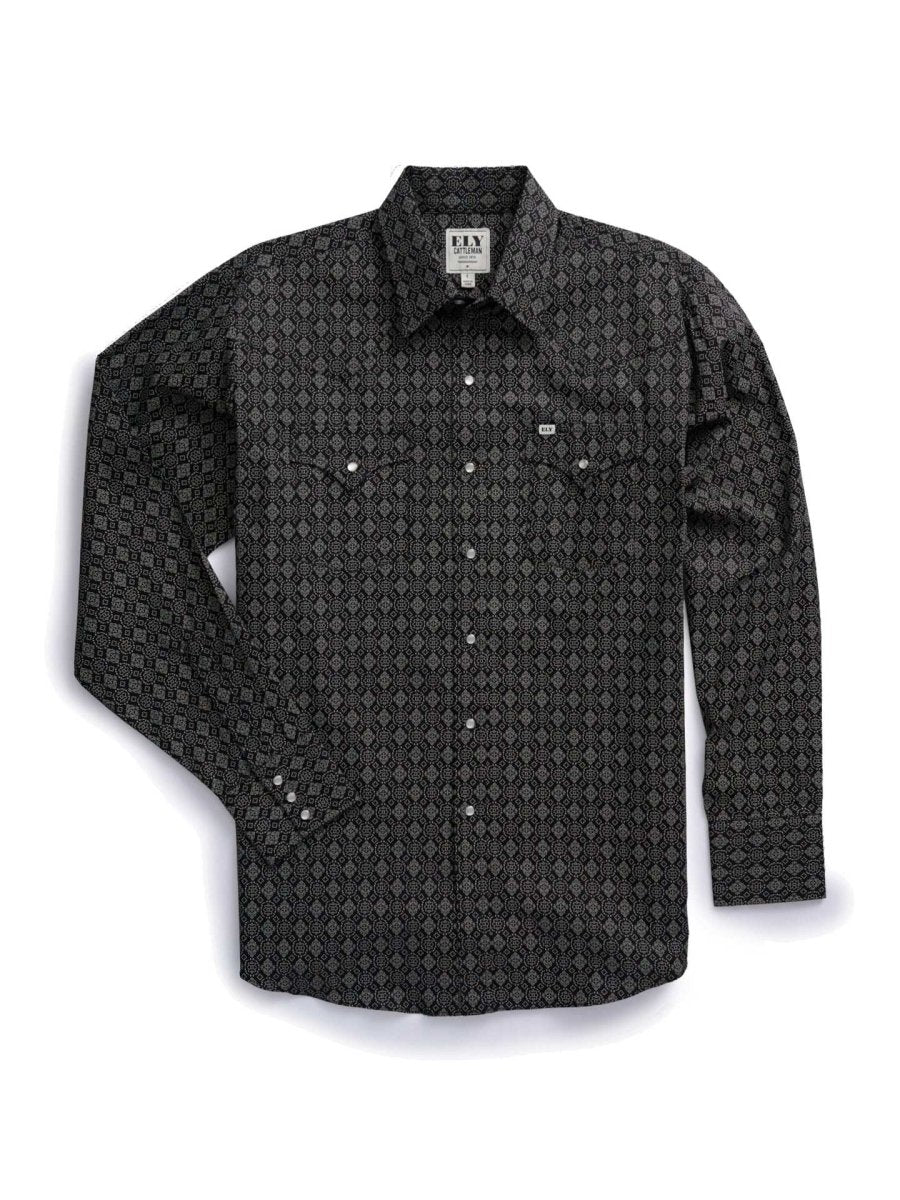 Men's Ely Cattleman Long Sleeve Medallion Print Western Snap Shirt - Ecru & Black - Ely Cattleman - Flyclothing LLC
