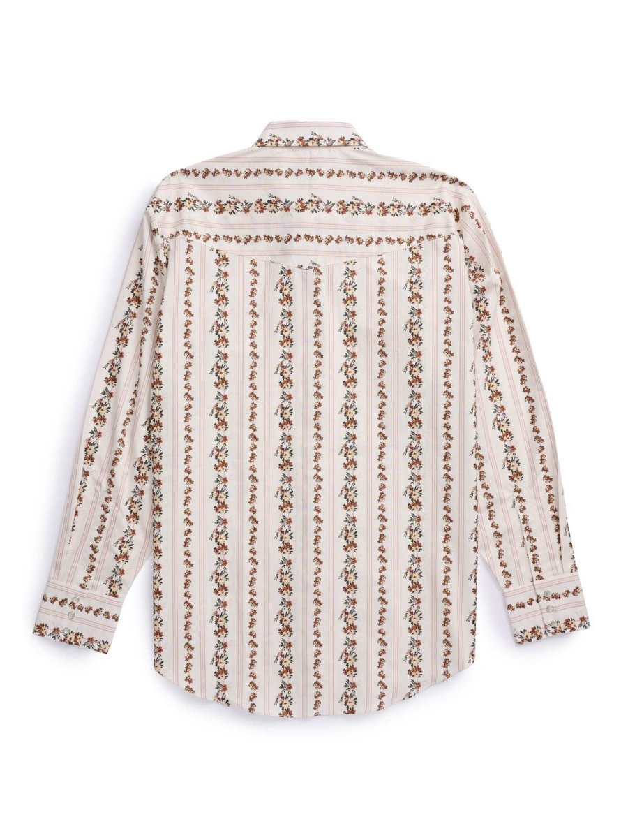 Men's Ely Cattleman Long Sleeve Wallpaper Floral Stripe Western Snap Shirt - Ecru & Black - Ely Cattleman - Flyclothing LLC