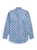 Men's Ely Cattleman Long Sleeve Checkered Patchwork Print Western Snap Shirt - Denim Blue - Ely Cattleman - Flyclothing LLC