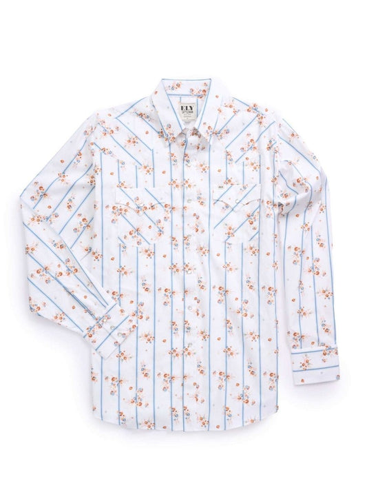 Men's Ely Cattleman Long Sleeve Wallpaper Floral Print Western Snap Shirt - White - Ely Cattleman - Flyclothing LLC