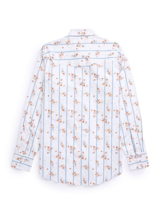 Men's Ely Cattleman Long Sleeve Wallpaper Floral Print Western Snap Shirt - White - Ely Cattleman - Flyclothing LLC