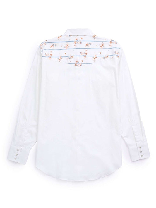 Men's Ely Cattleman Long Sleeve Solid Floral Stripe Print Western Snap Shirt -White - Ely Cattleman - Flyclothing LLC