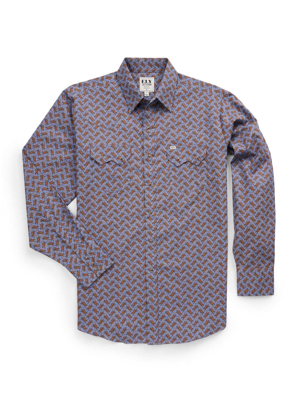 Men's Ely Cattleman Long Sleeve Cowboy Print Western Snap Shirt- Denim Blue - Ely Cattleman - Flyclothing LLC
