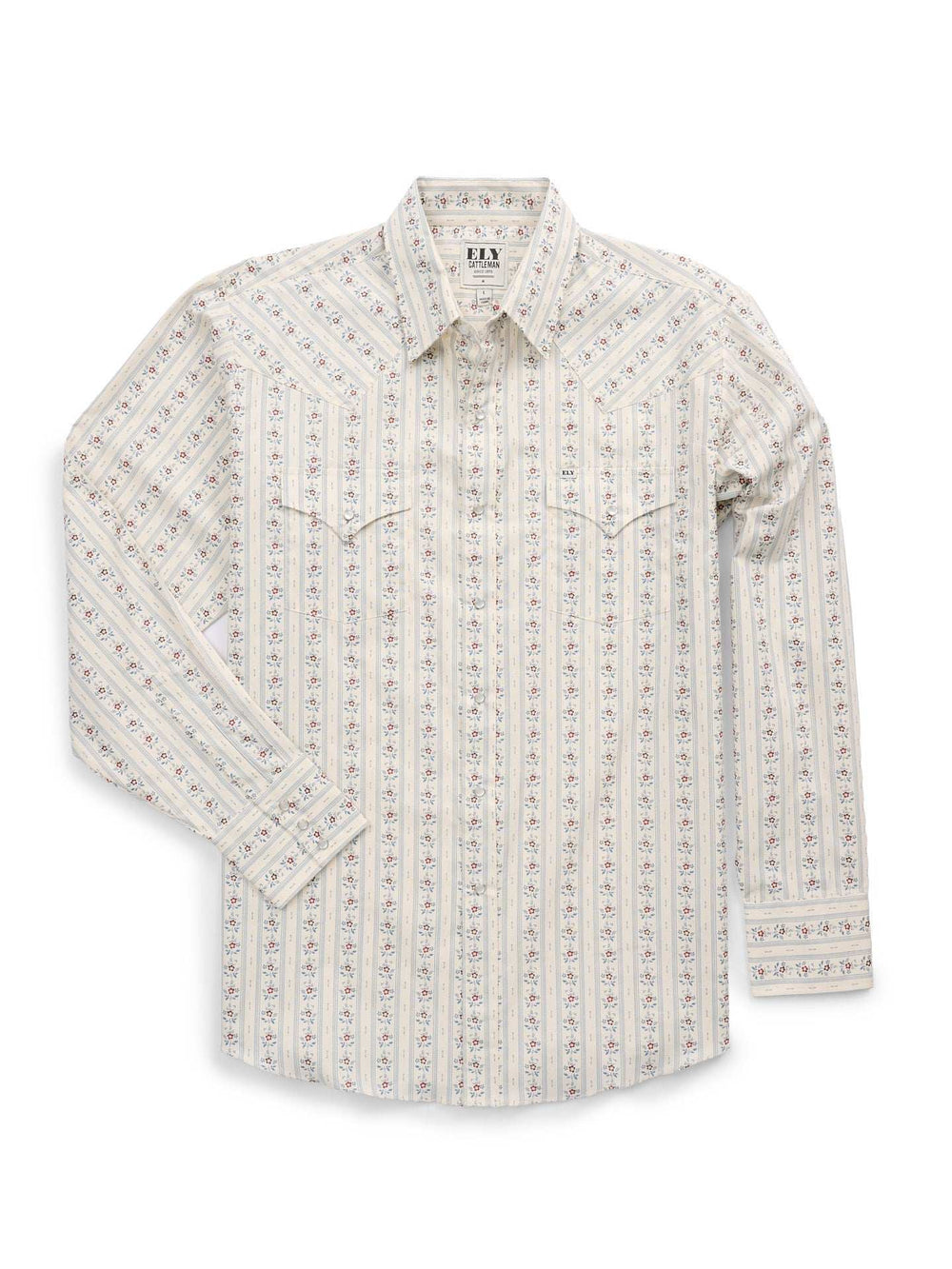 Men's Ely Cattleman Long Sleeve Wallpaper Floral Print Western Snap Shirt- Ecru - Ely Cattleman - Flyclothing LLC