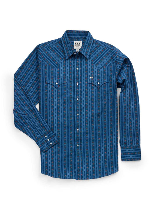 Men's Ely Cattleman Long Sleeve Wallpaper Floral Print Western Snap Shirt- Navy - Ely Cattleman - Flyclothing LLC