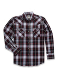 Men's Ely Cattleman Long Sleeve Textured Plaid Western Snap Shirt- Blue & Burgundy - Ely Cattleman - Flyclothing LLC