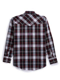 Men's Ely Cattleman Long Sleeve Textured Plaid Western Snap Shirt- Blue & Burgundy - Ely Cattleman - Flyclothing LLC