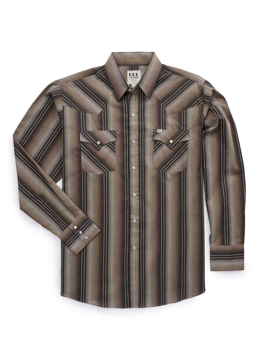 Men's Ely Cattleman Long Sleeve Textured Stripe Western Snap Shirt- Brown & Navy - Ely Cattleman - Flyclothing LLC