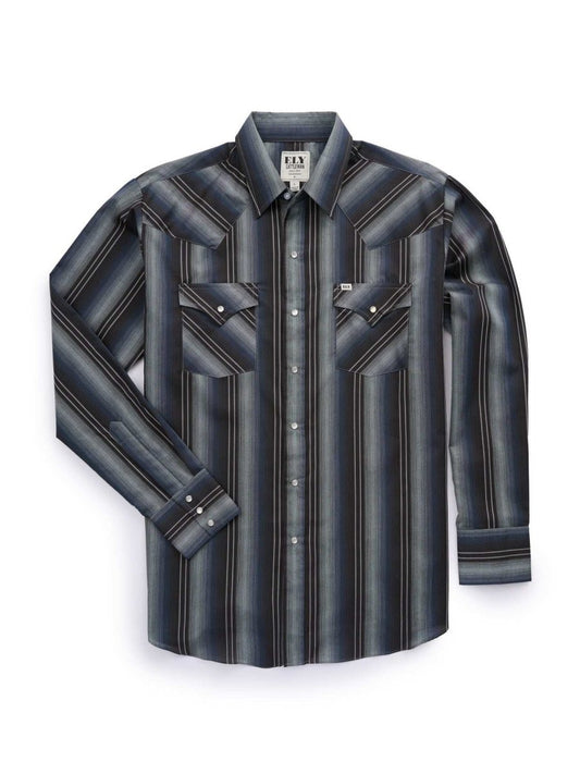 Men's Ely Cattleman Long Sleeve Textured Stripe Western Snap Shirt- Brown & Navy - Ely Cattleman - Flyclothing LLC