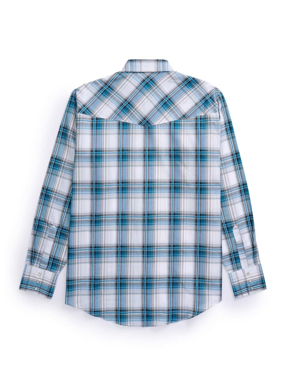 Men's Ely Cattleman Long Sleeve Textured Plaid Western Snap Shirt- White & Black - Ely Cattleman - Flyclothing LLC