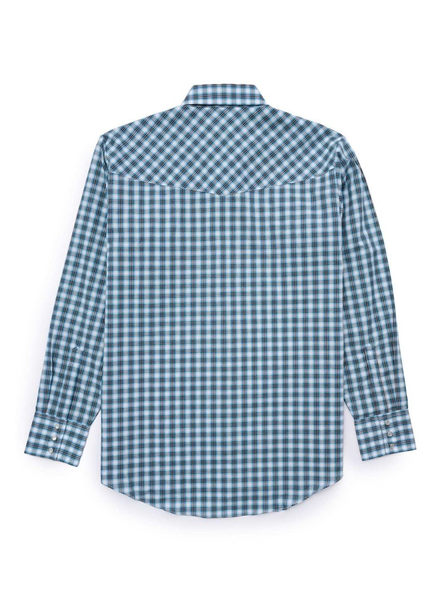 Men's Ely Cattleman Long Sleeve Classic Check Western Snap Shirt- Turquoise & Red - Ely Cattleman - Flyclothing LLC